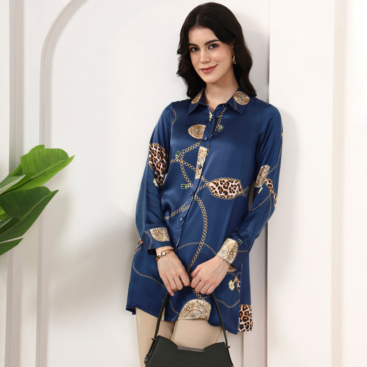 Blue Jewel Print Shirt for Women – Bamberg Modal Satin | First Resort by Ramola Bachchan