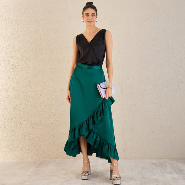 Teal Skirt for Women – Polyester Satin | First Resort by Ramola Bachchan