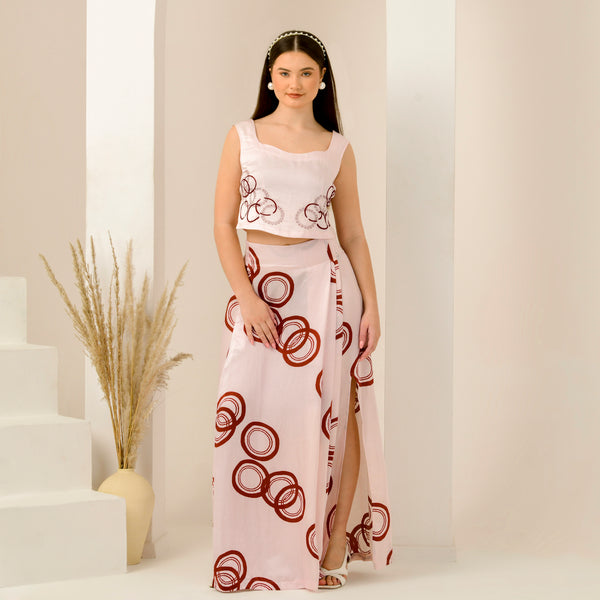 Pink And Red Powerful Print Skirt for Women – Linen Satin | First Resort by Ramola Bachchan