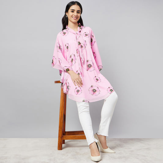 Pink Floral Bow-Tie Top