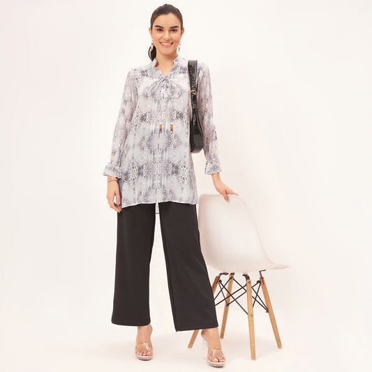 Light Purple Animal Print Lace-Up Top