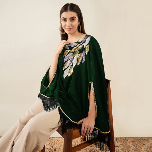 Green Sequinned Velvet Poncho