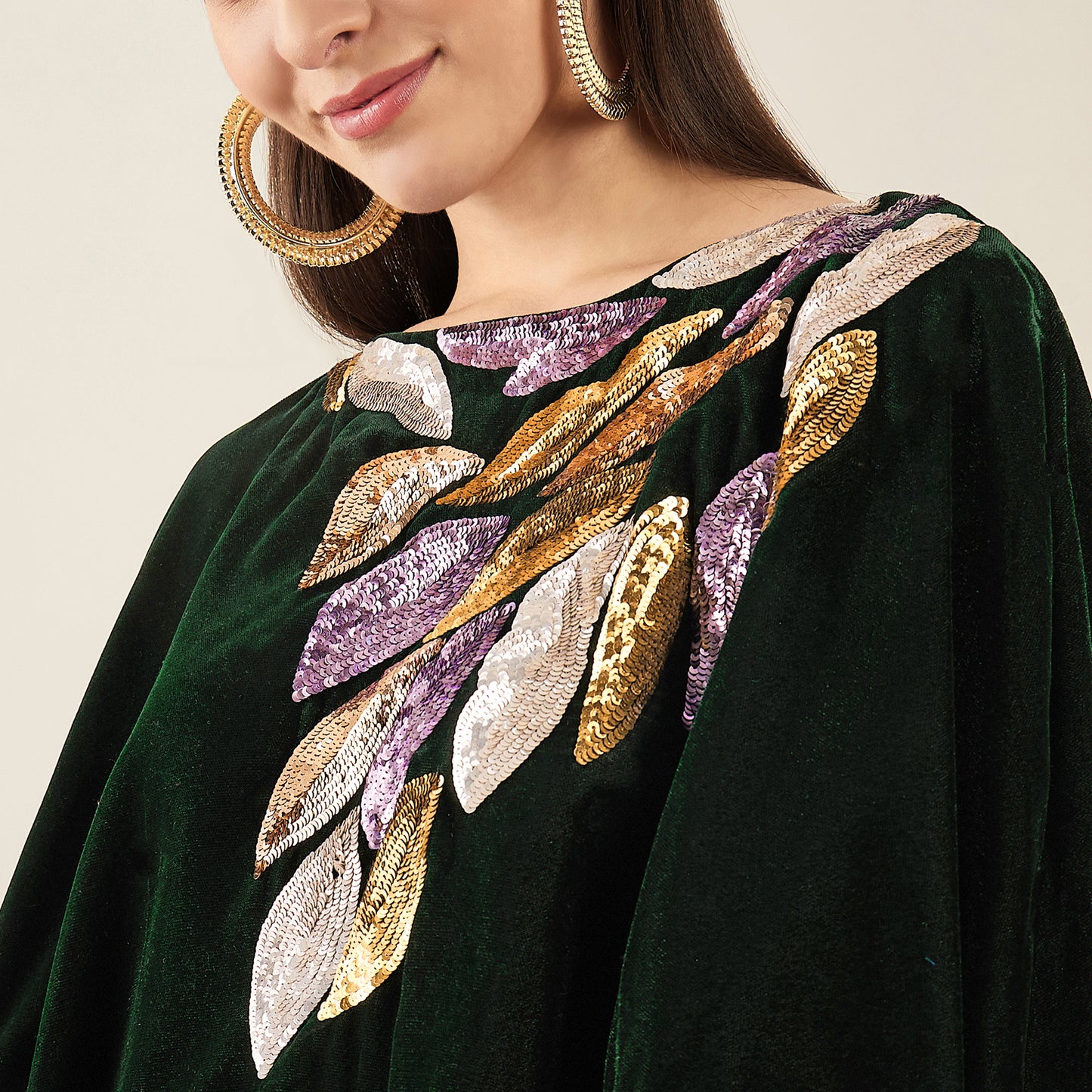 Green Sequinned Velvet Poncho