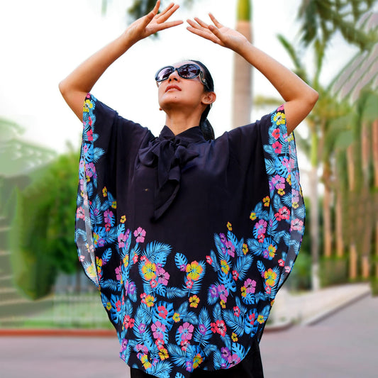 Black and Yellow Floral Bow-Tie Top