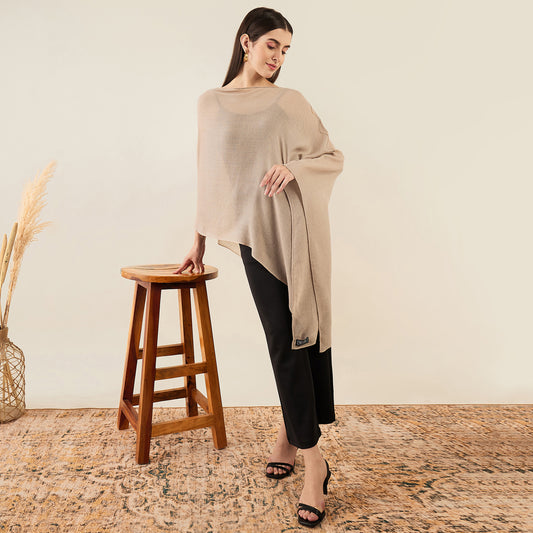 Almond Ombre Asymmetrical Embellished Cashmere Poncho
