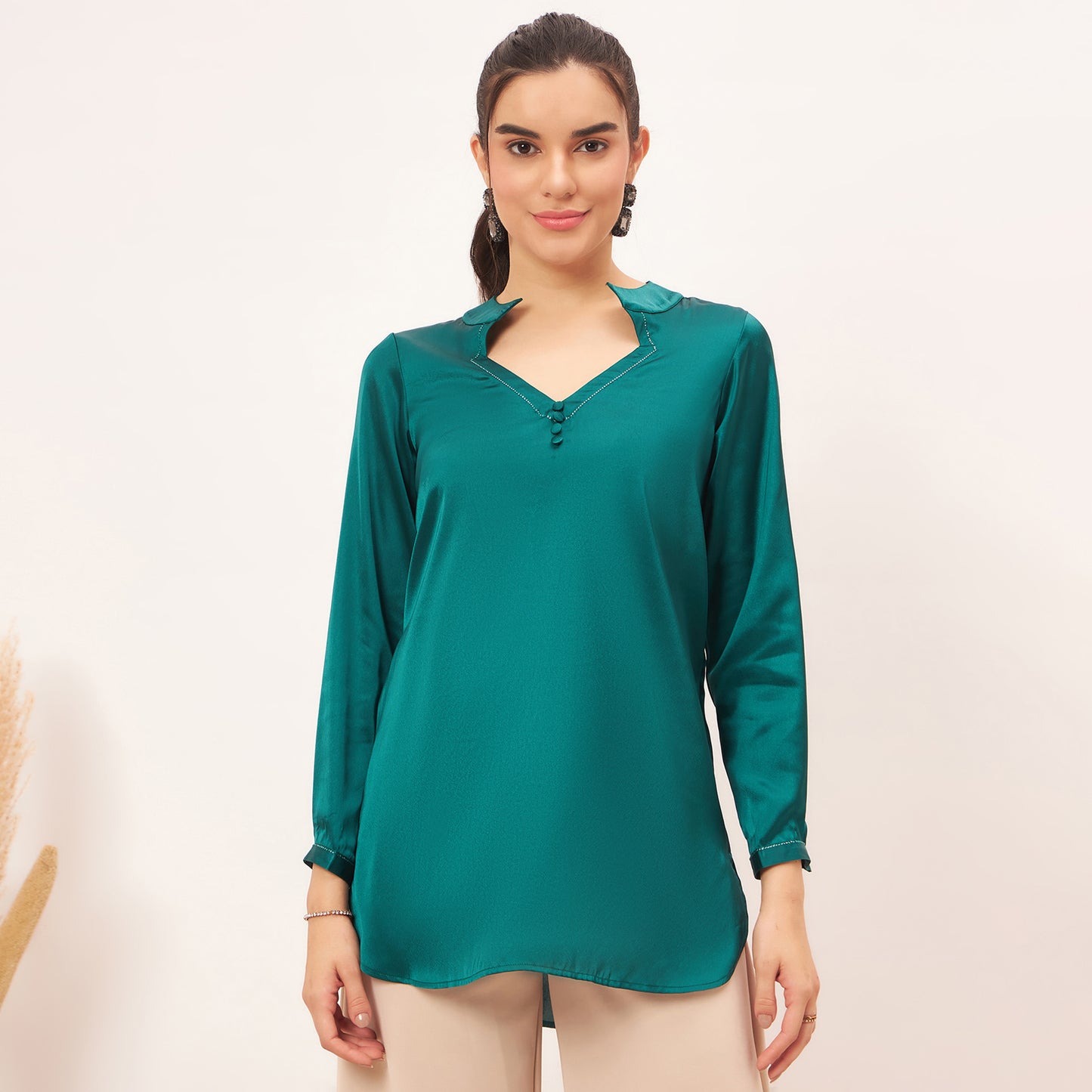 Teal Embellished Satin Top
