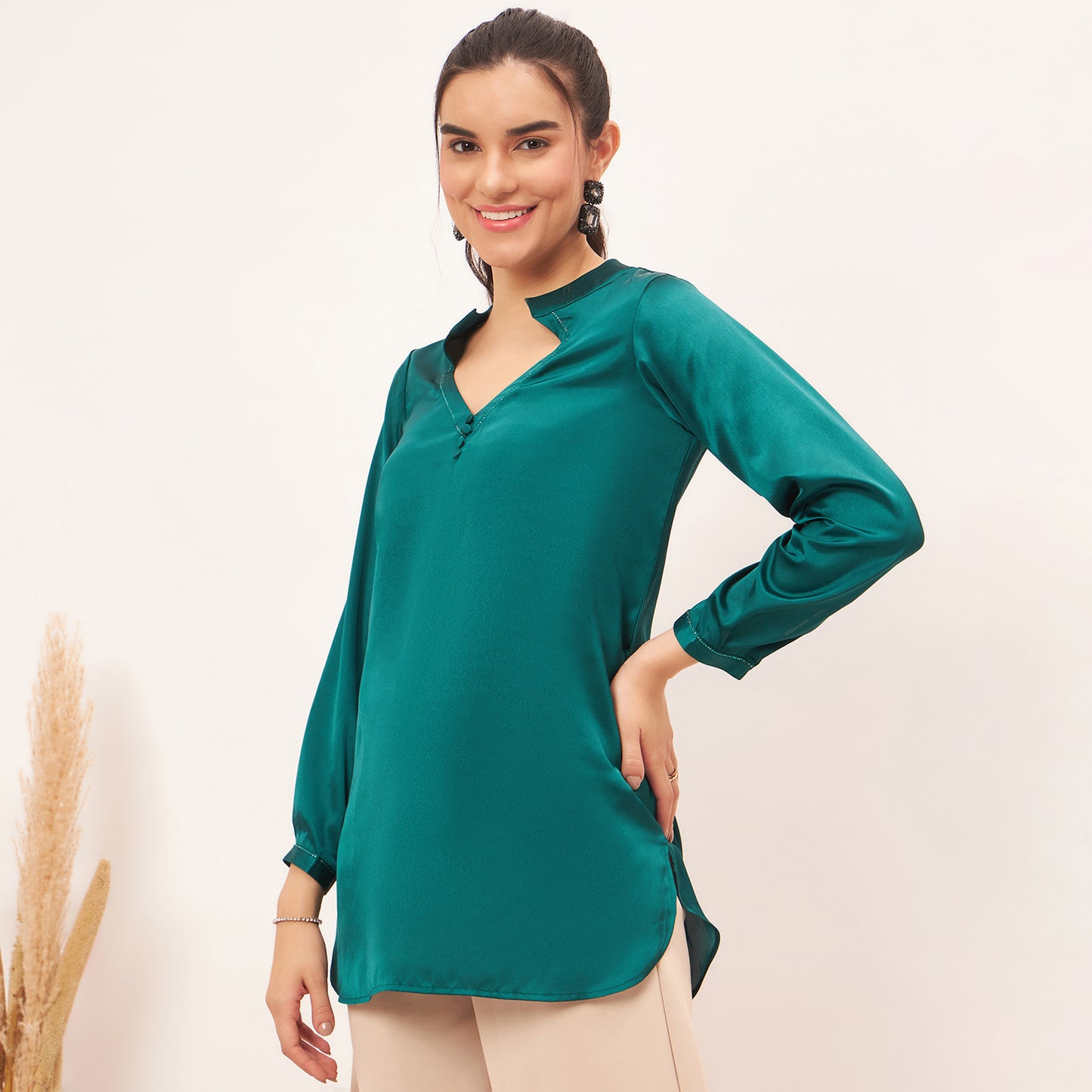 Teal Embellished Satin Top