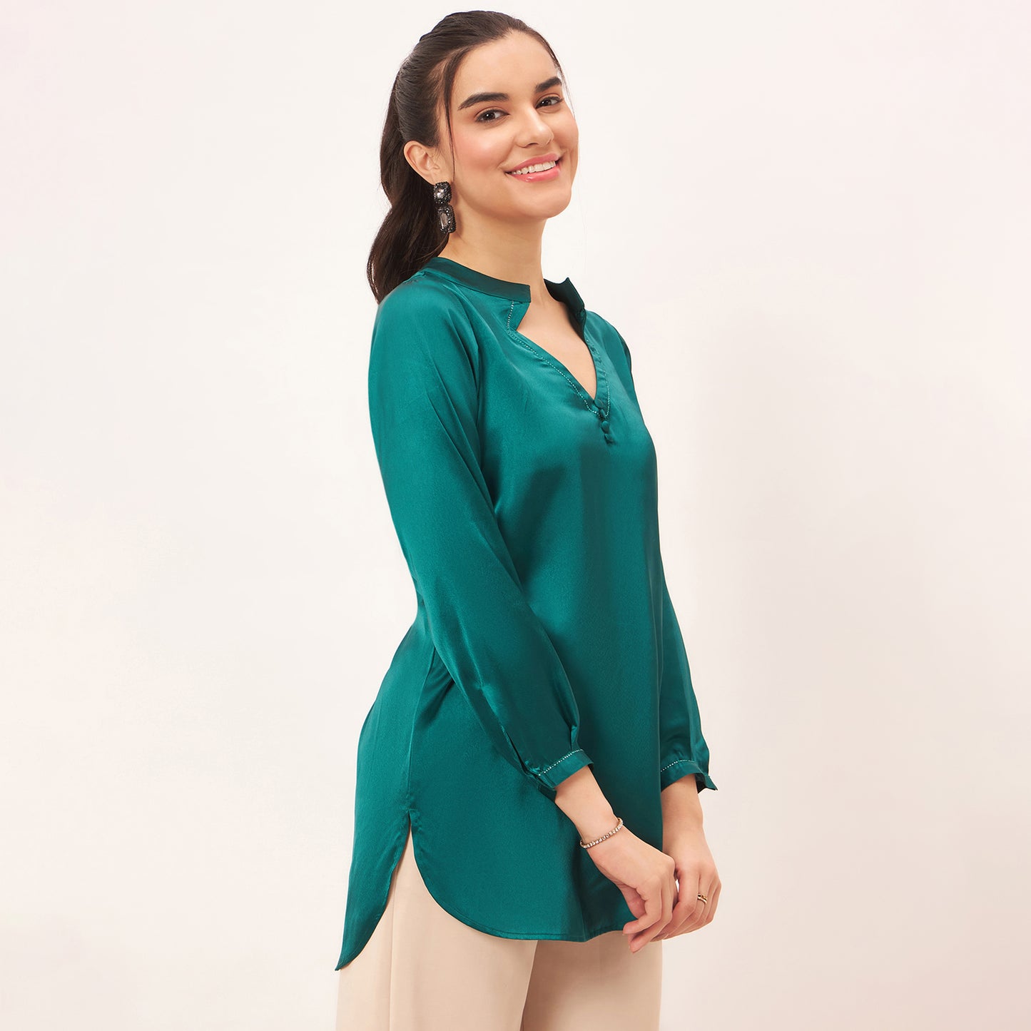 Teal Embellished Satin Top