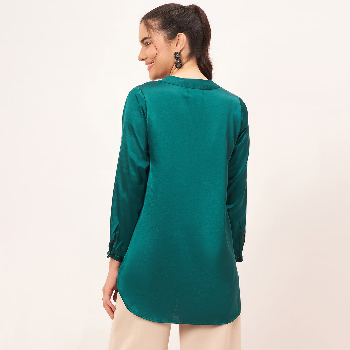Teal Embellished Satin Top