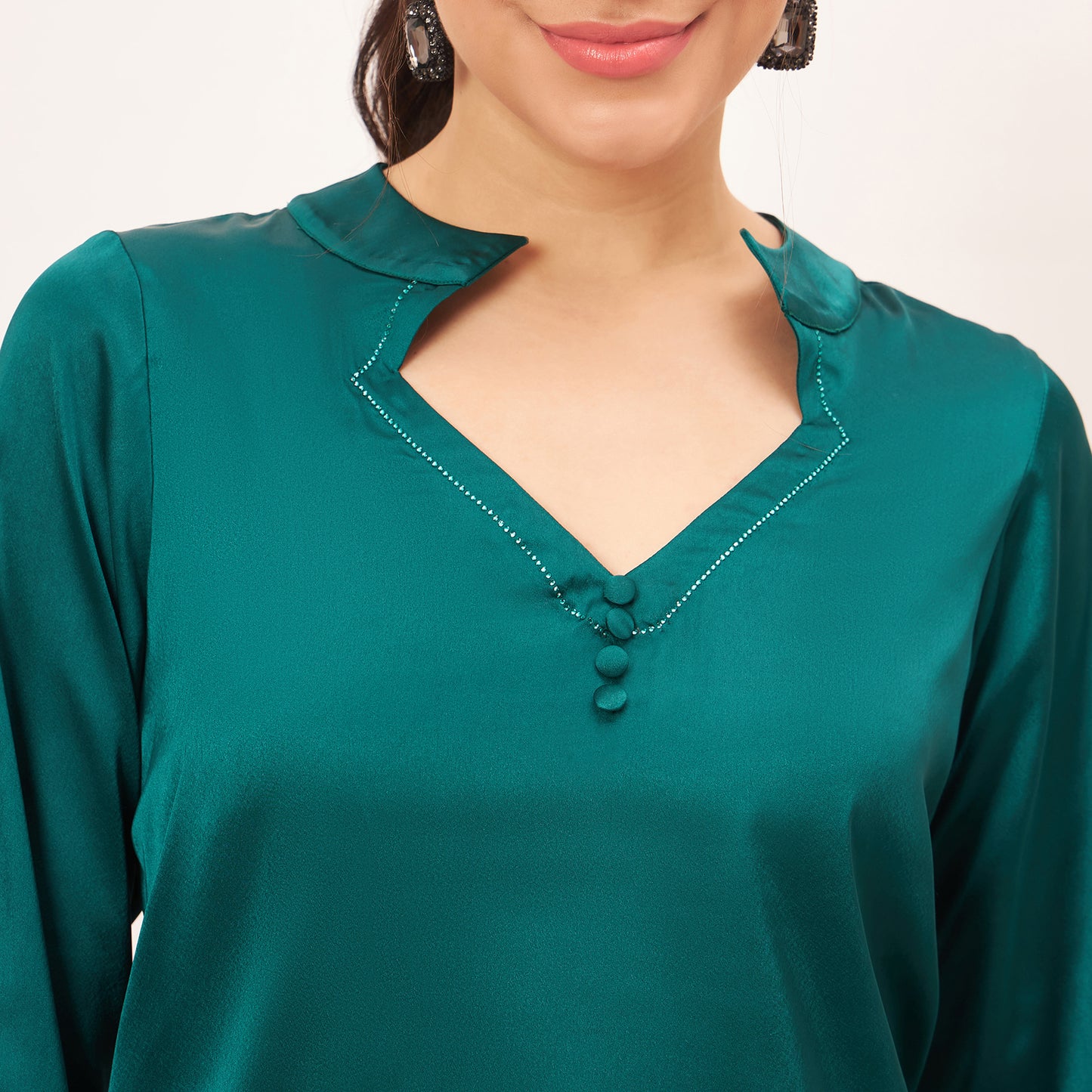 Teal Embellished Satin Top