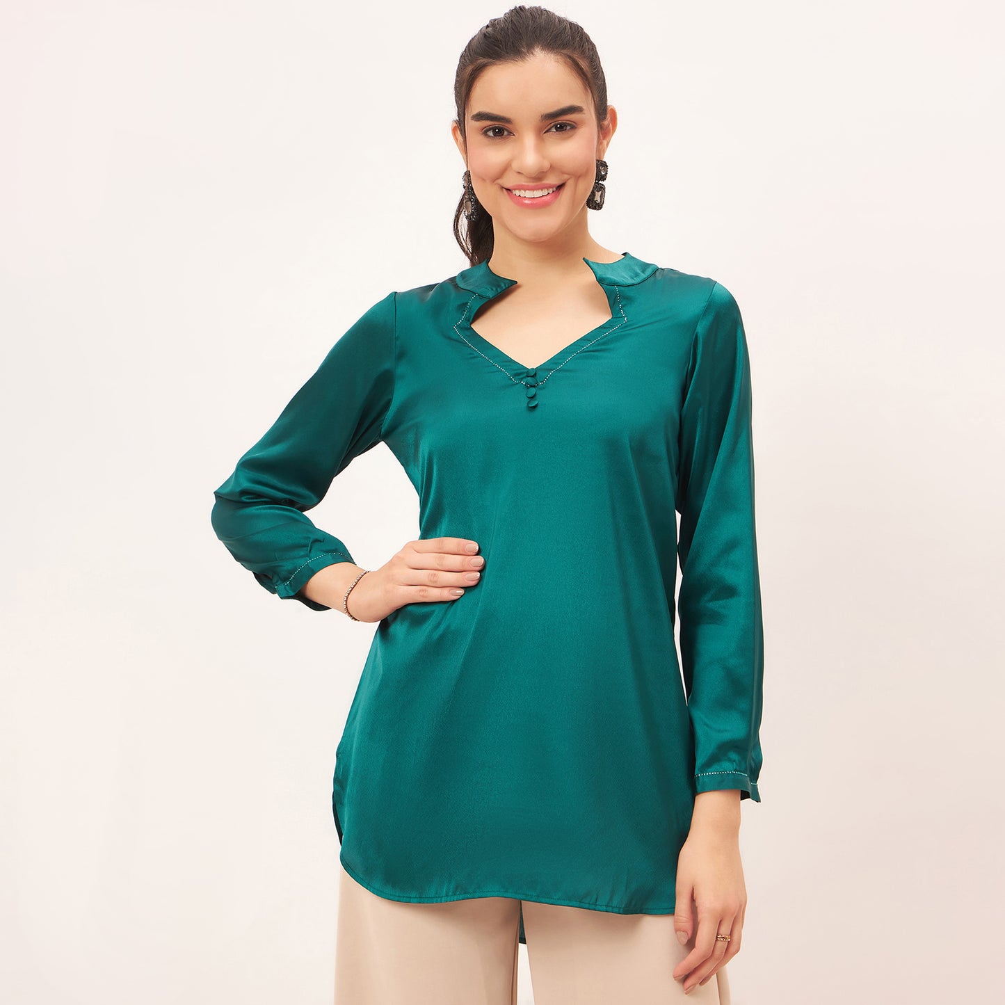 Teal Embellished Satin Top