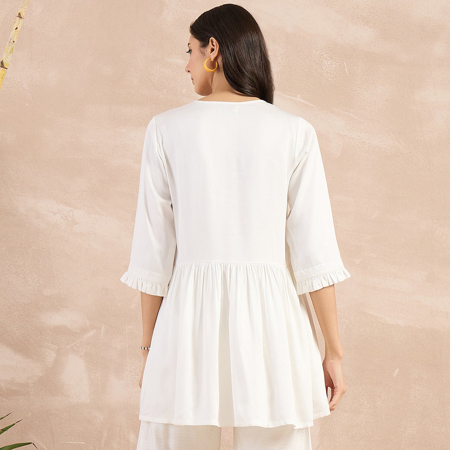 Off-White Herringbone V-Neck Peplum Top