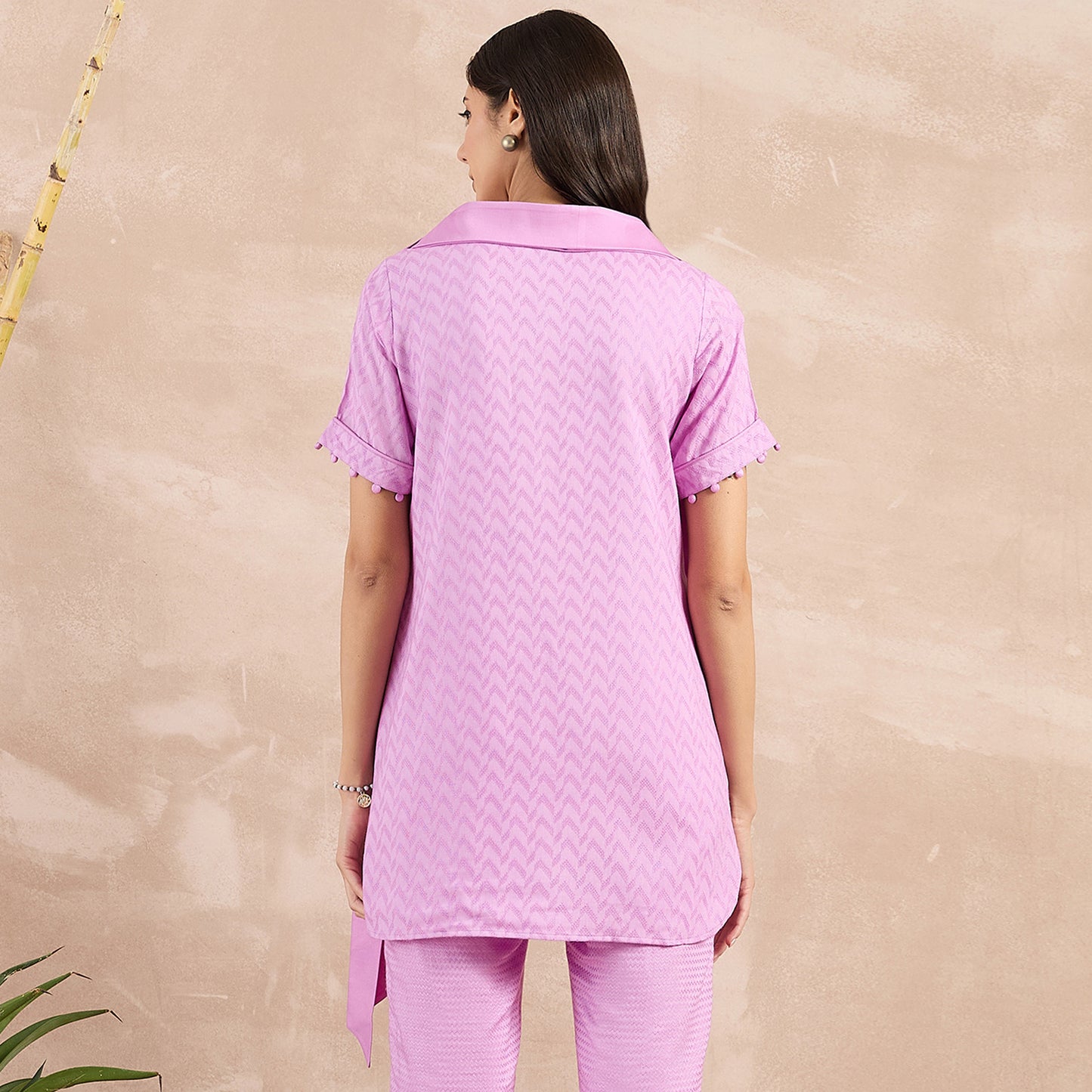 Purple Herringbone High-Low Top with Belt