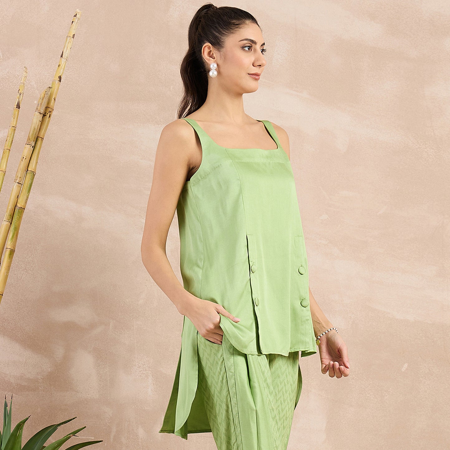 Pastel Green High-Low Sleeveless Top