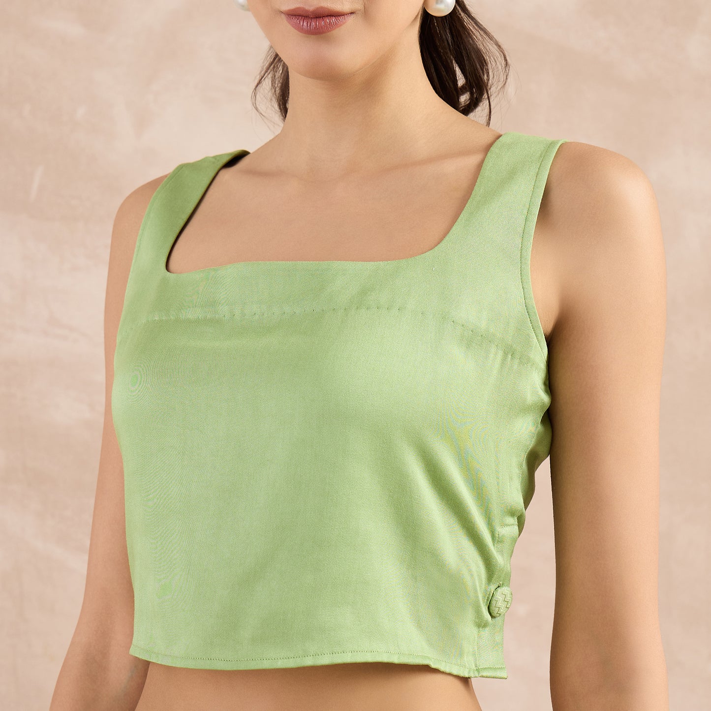 Pastel Green Buttoned Camisole Crop Top