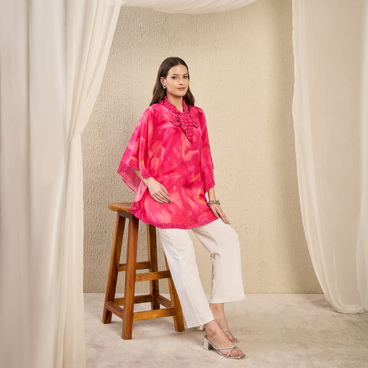 Pink Floral Bow-Tie Top