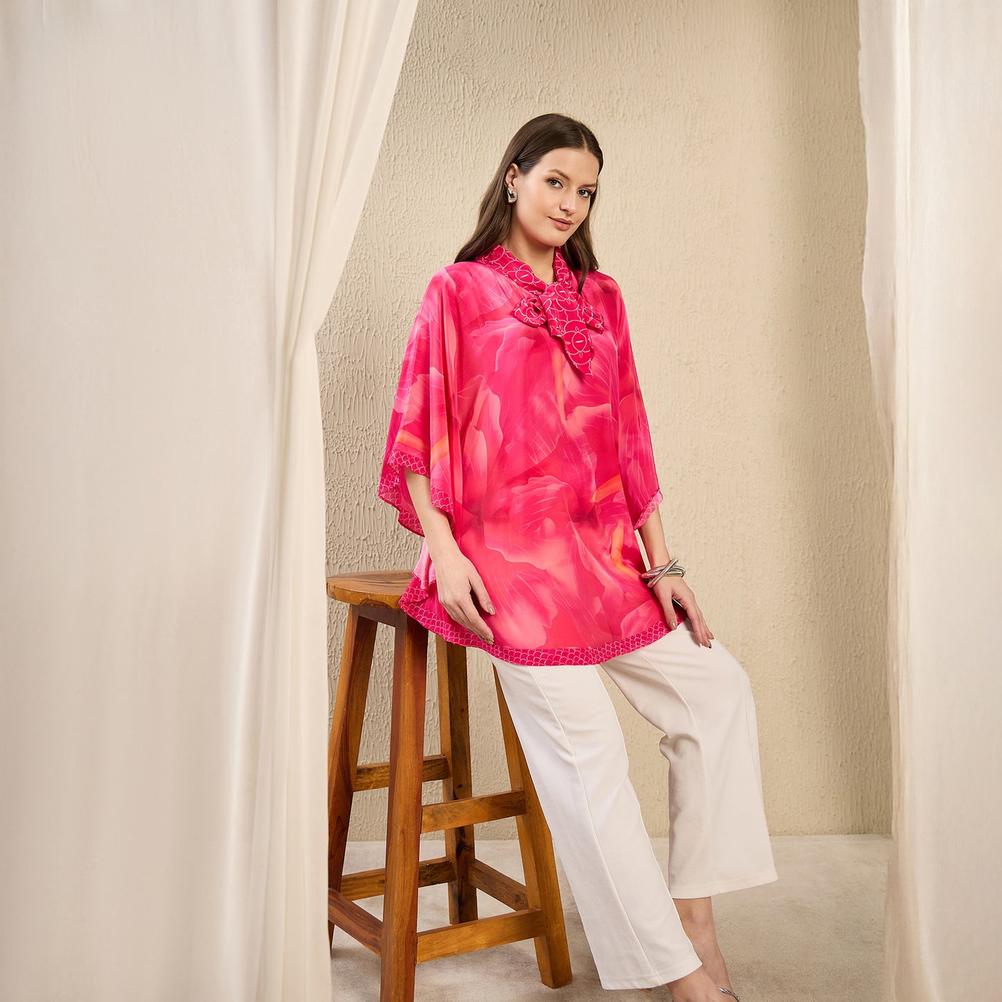 Pink Floral Bow-Tie Top