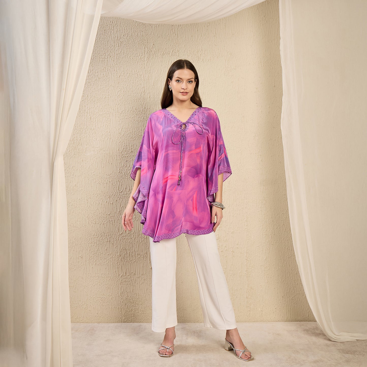 Purple Embellished Floral Keyhole Top