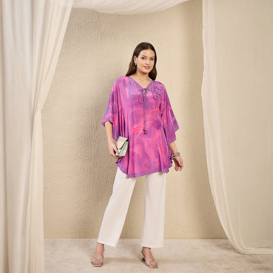 Purple Embellished Floral Keyhole Top