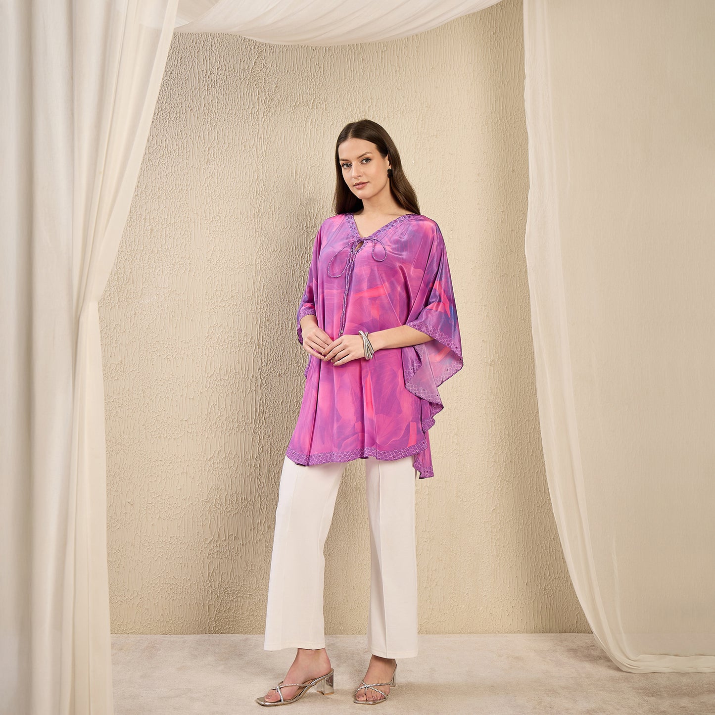 Purple Embellished Floral Keyhole Top