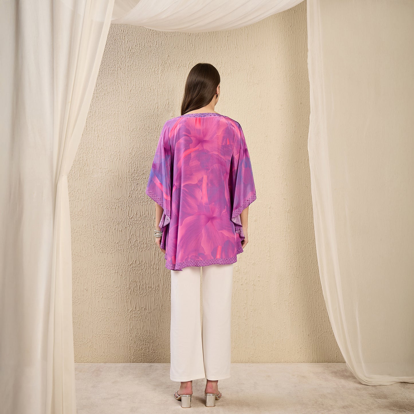 Purple Embellished Floral Keyhole Top