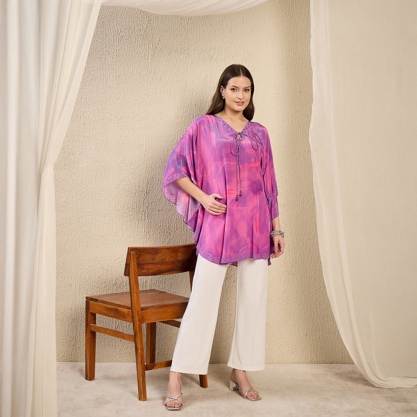 Purple Embellished Floral Keyhole Top