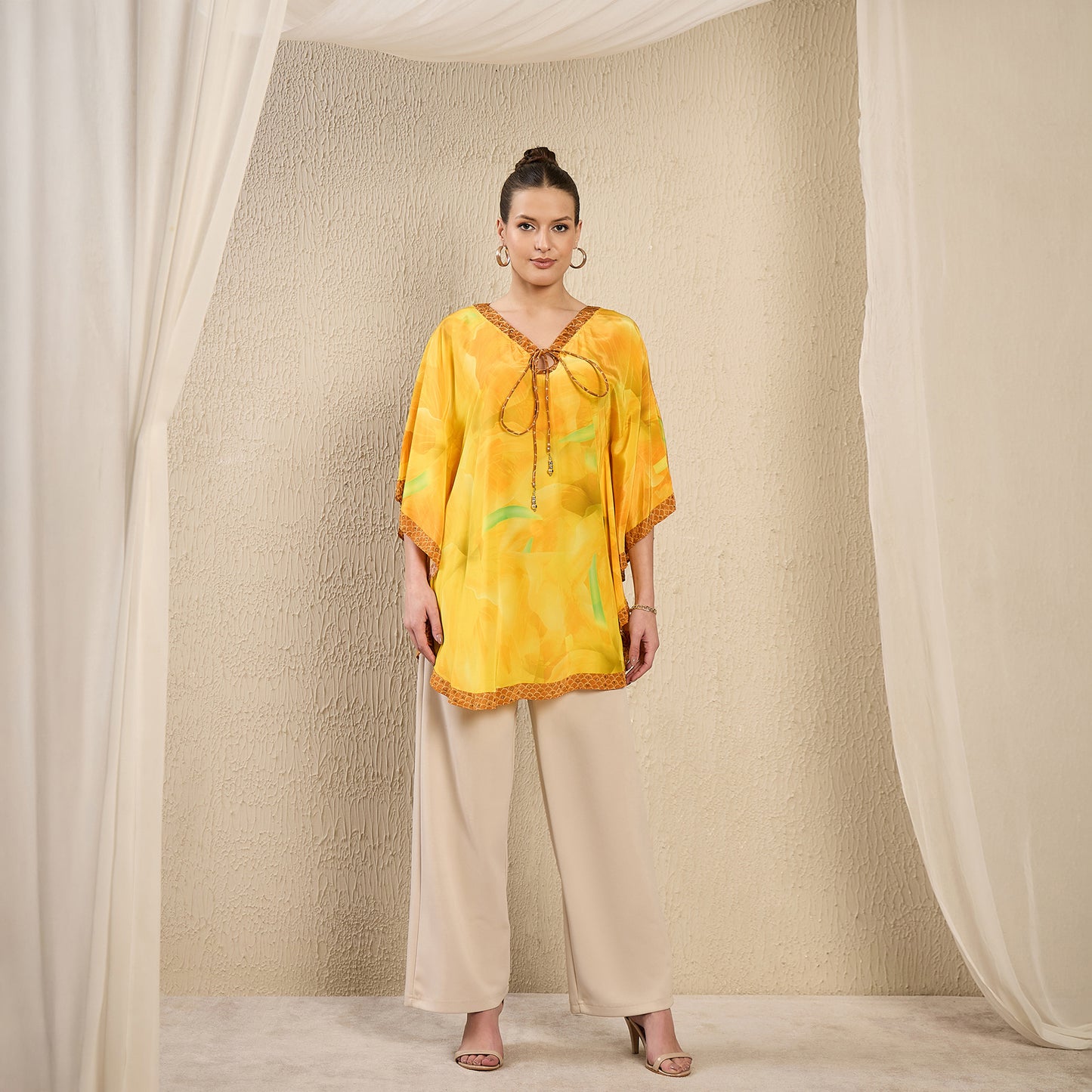 Yellow Embellished Floral Keyhole Top
