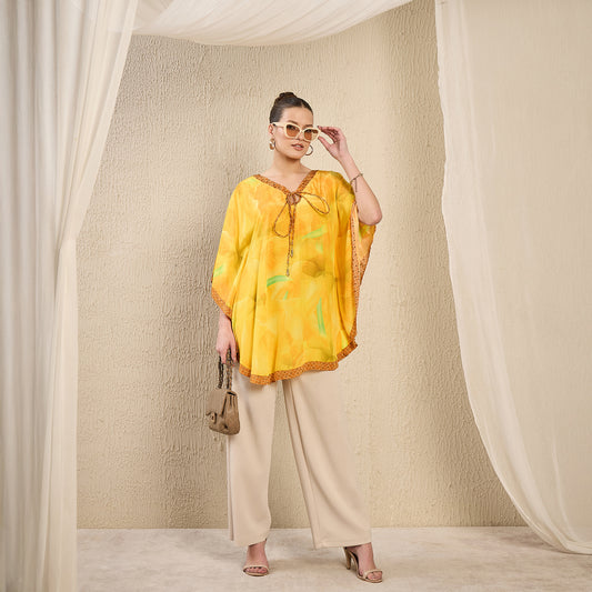 Yellow Embellished Floral Keyhole Top