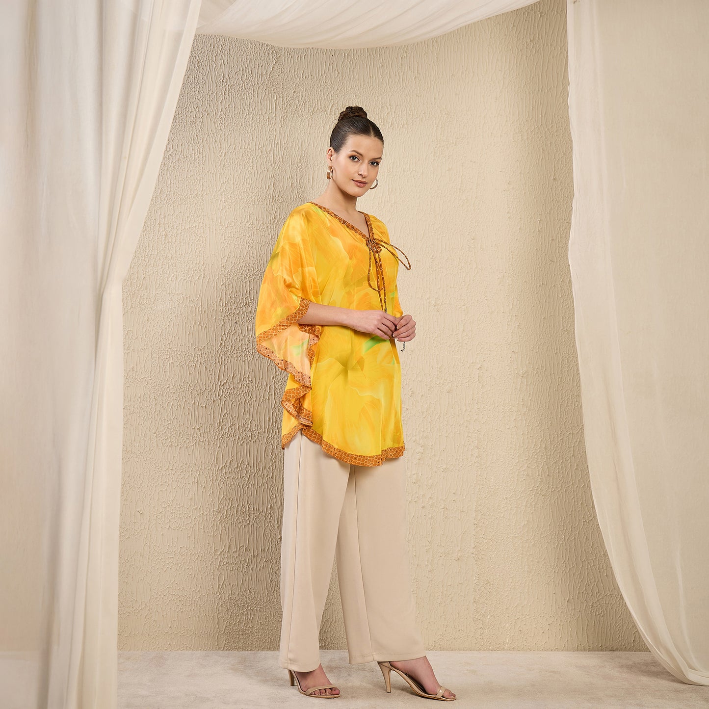 Yellow Embellished Floral Keyhole Top