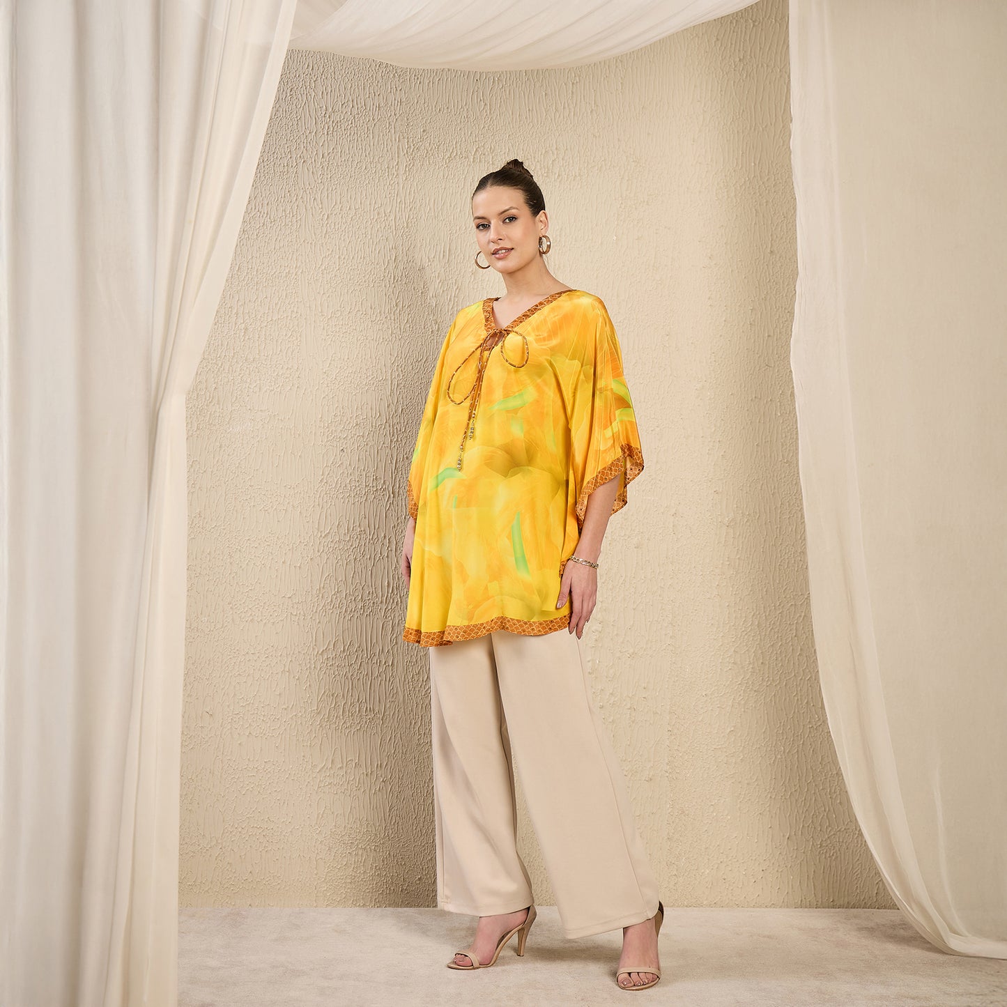 Yellow Embellished Floral Keyhole Top