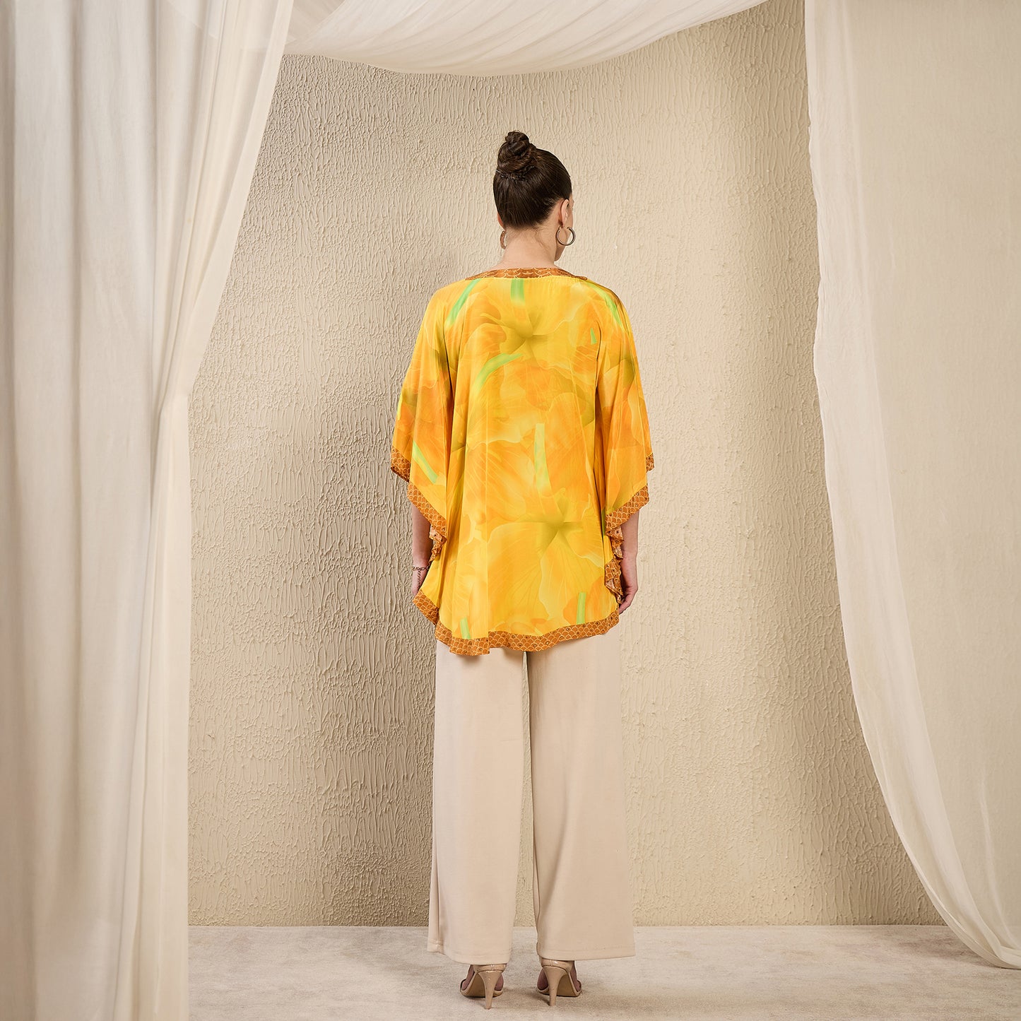 Yellow Embellished Floral Keyhole Top