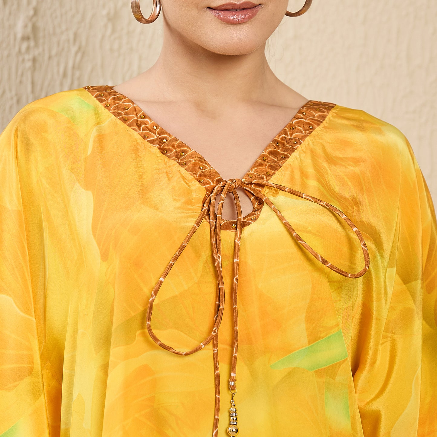 Yellow Embellished Floral Keyhole Top