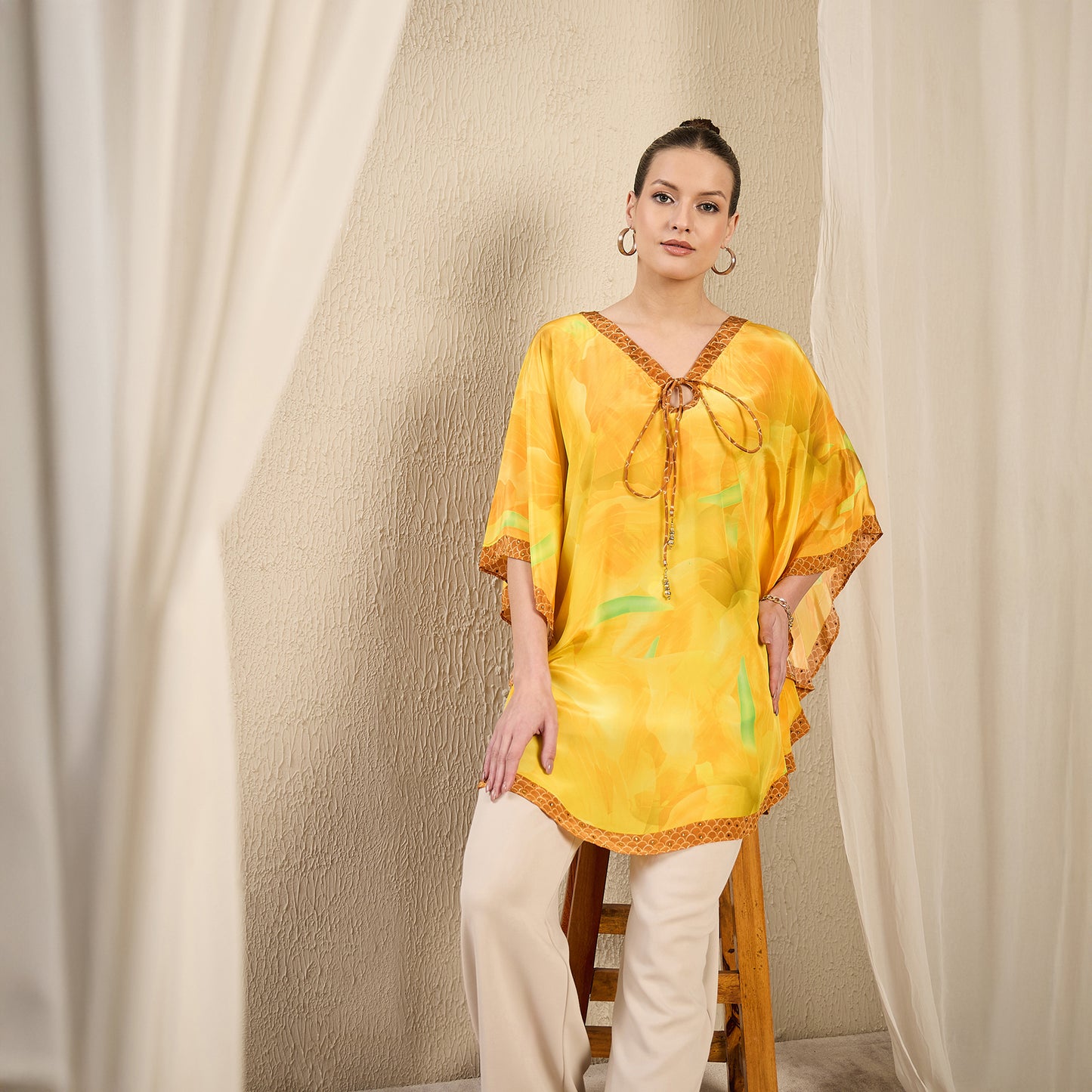 Yellow Embellished Floral Keyhole Top