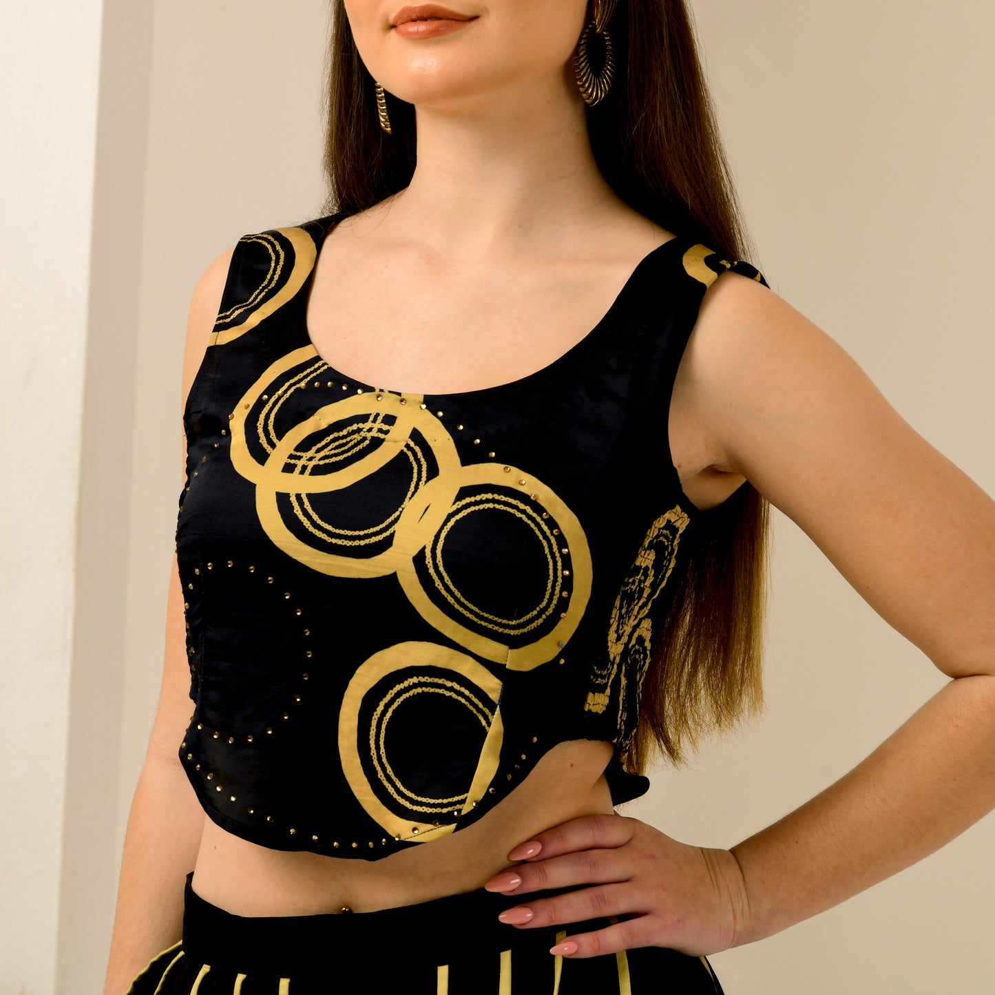 Black and Golden Powerful Embellished Crop Top