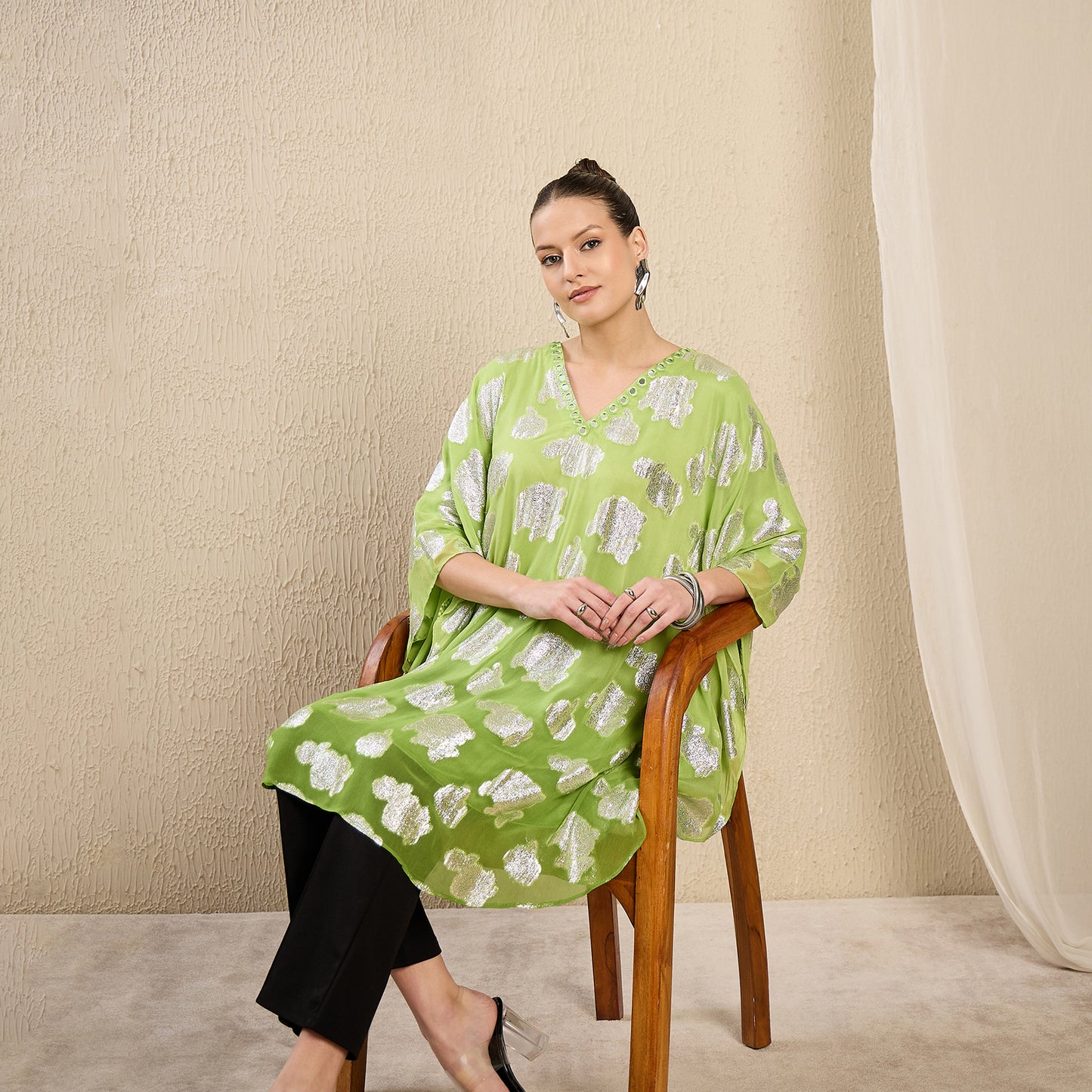 Green Hand Embroidered Ombre Lurex Top