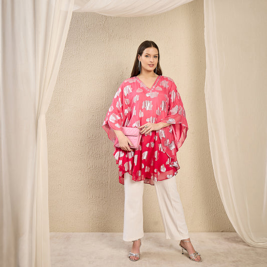 Pink Hand Embroidered Ombre Lurex Top