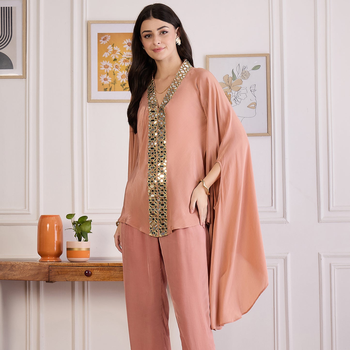 Light Rust Mirror Laced Kaftan Top