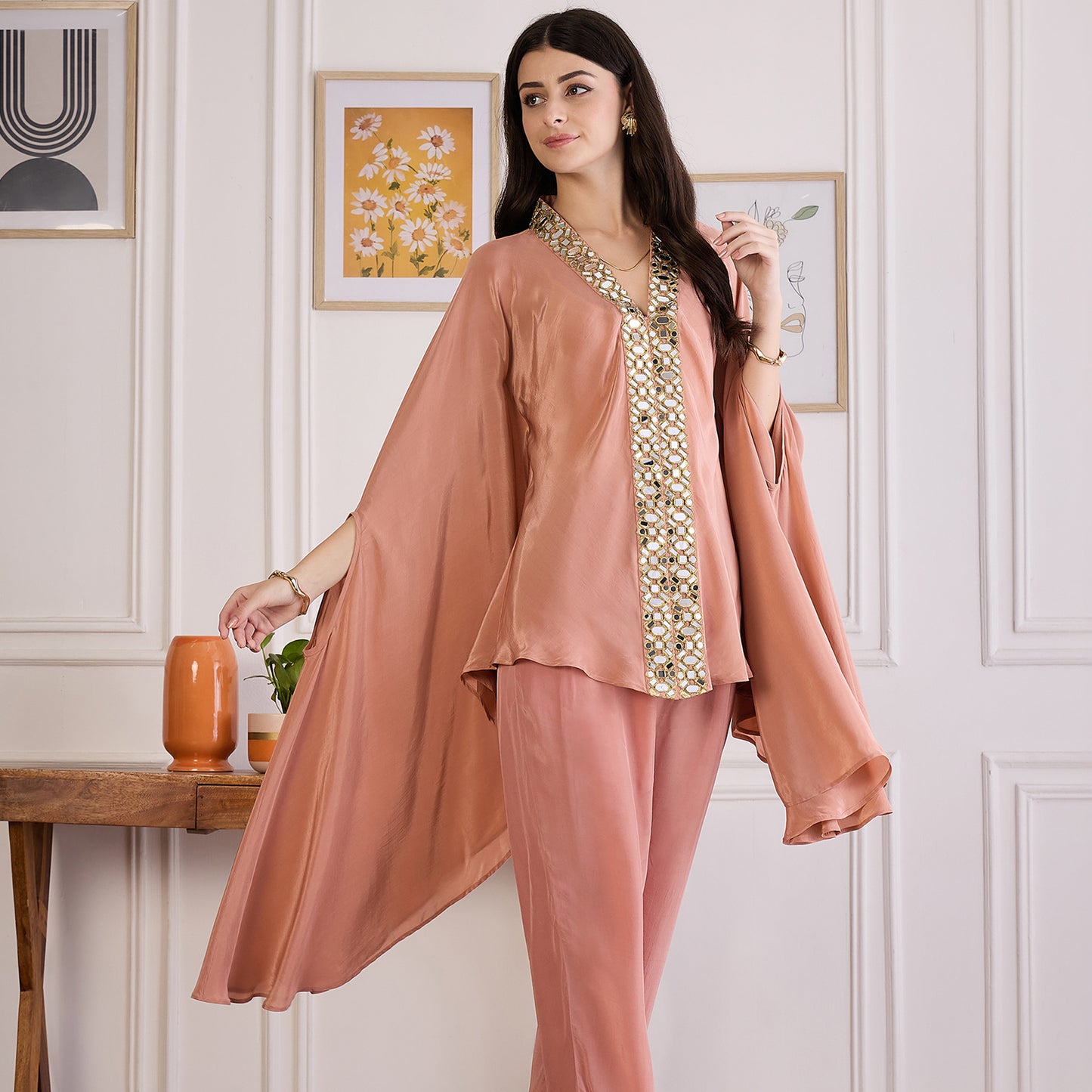 Light Rust Mirror Laced Kaftan Top