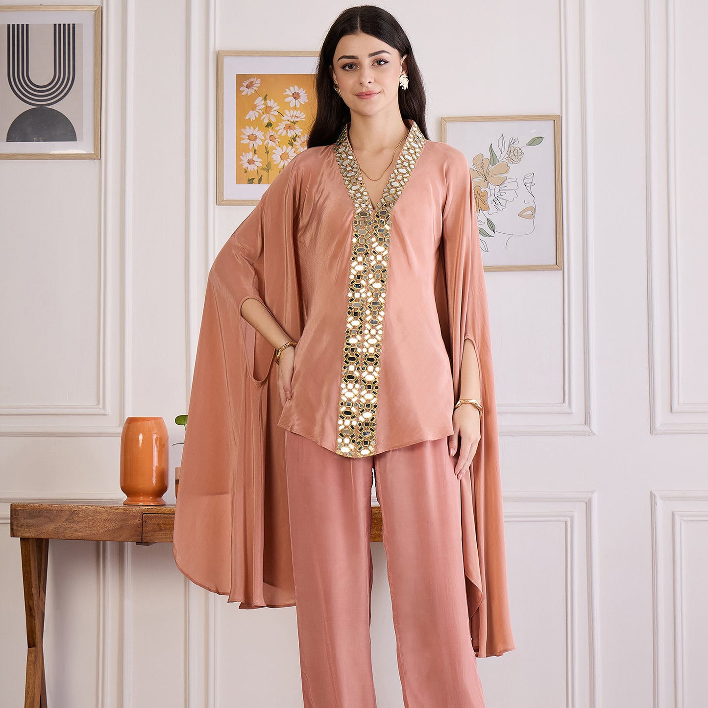 Light Rust Mirror Laced Kaftan Top