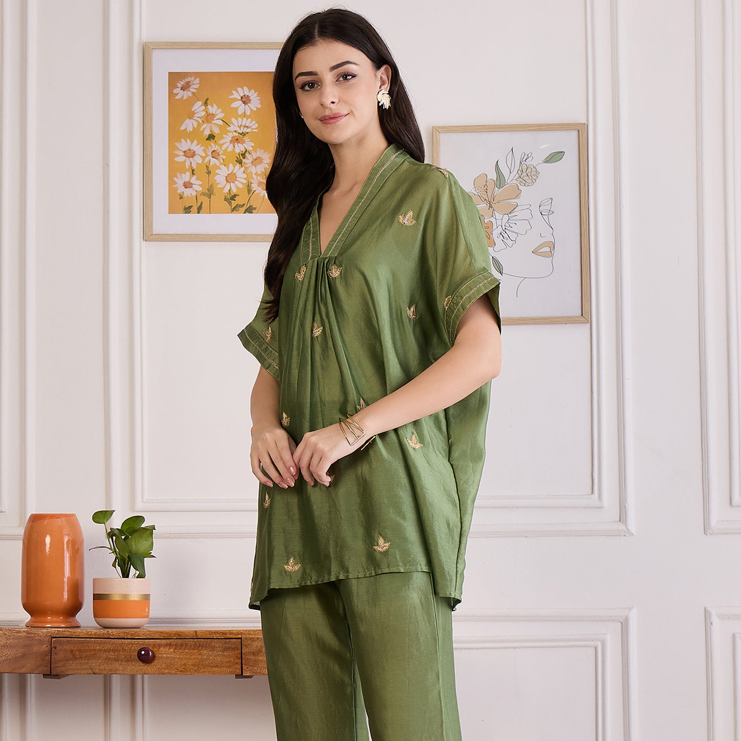 Green Zari Hand Embroidered Top