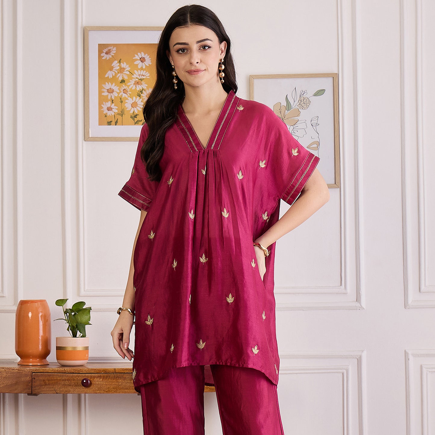 Wine Zari Hand Embroidered Top