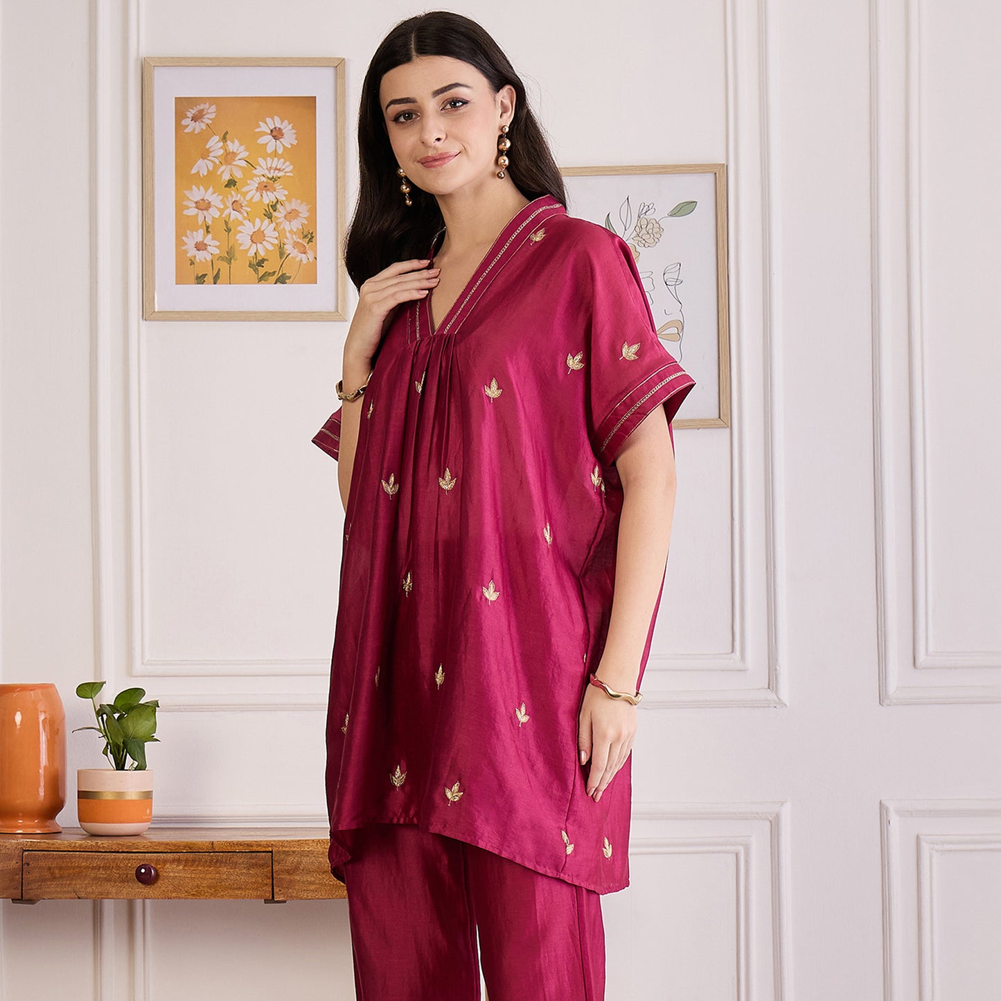 Wine Zari Hand Embroidered Top
