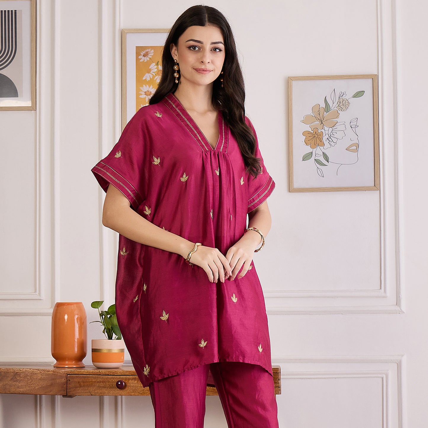 Wine Zari Hand Embroidered Top