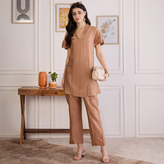 Copper Brown Pintuck Top