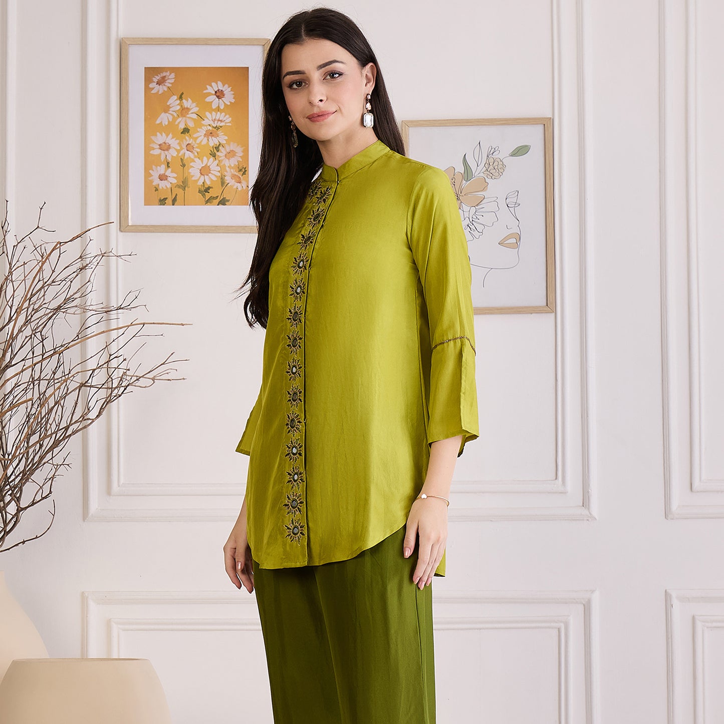 Furn Green Hand Embroidered Shirt Top