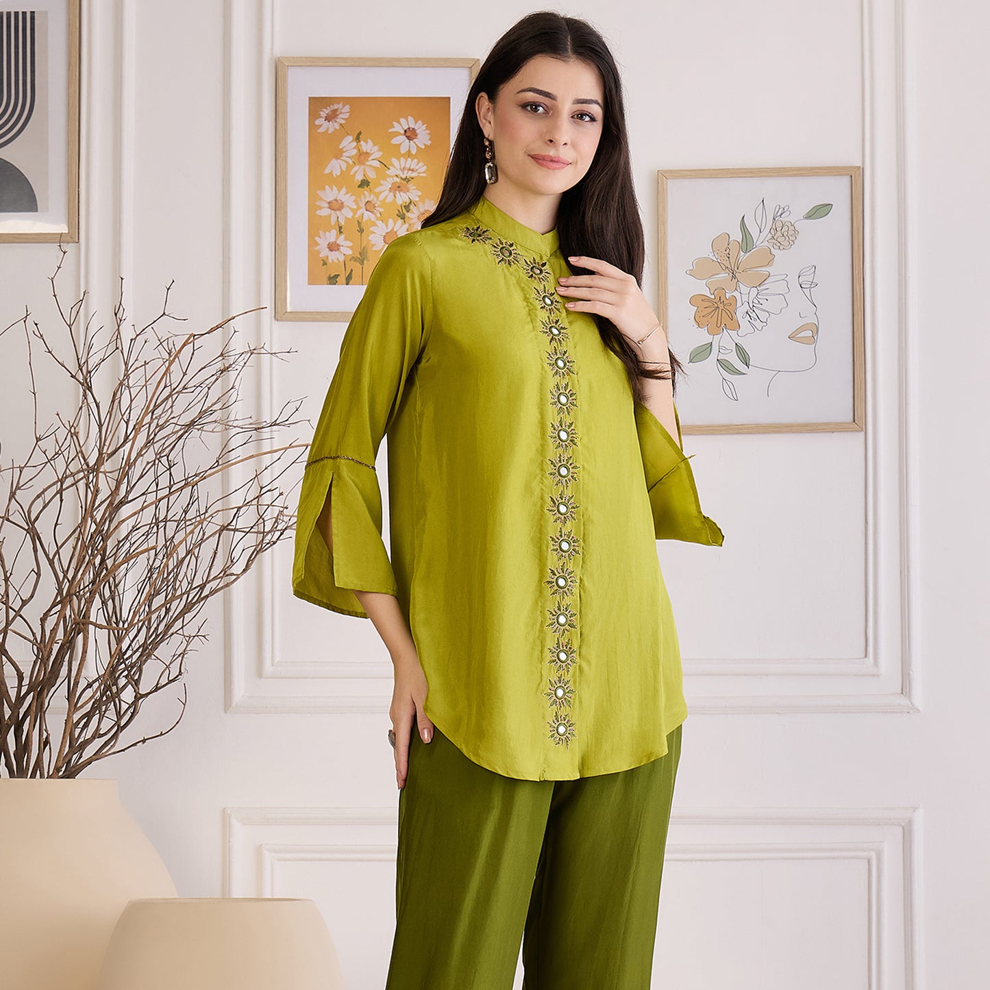 Furn Green Hand Embroidered Shirt Top