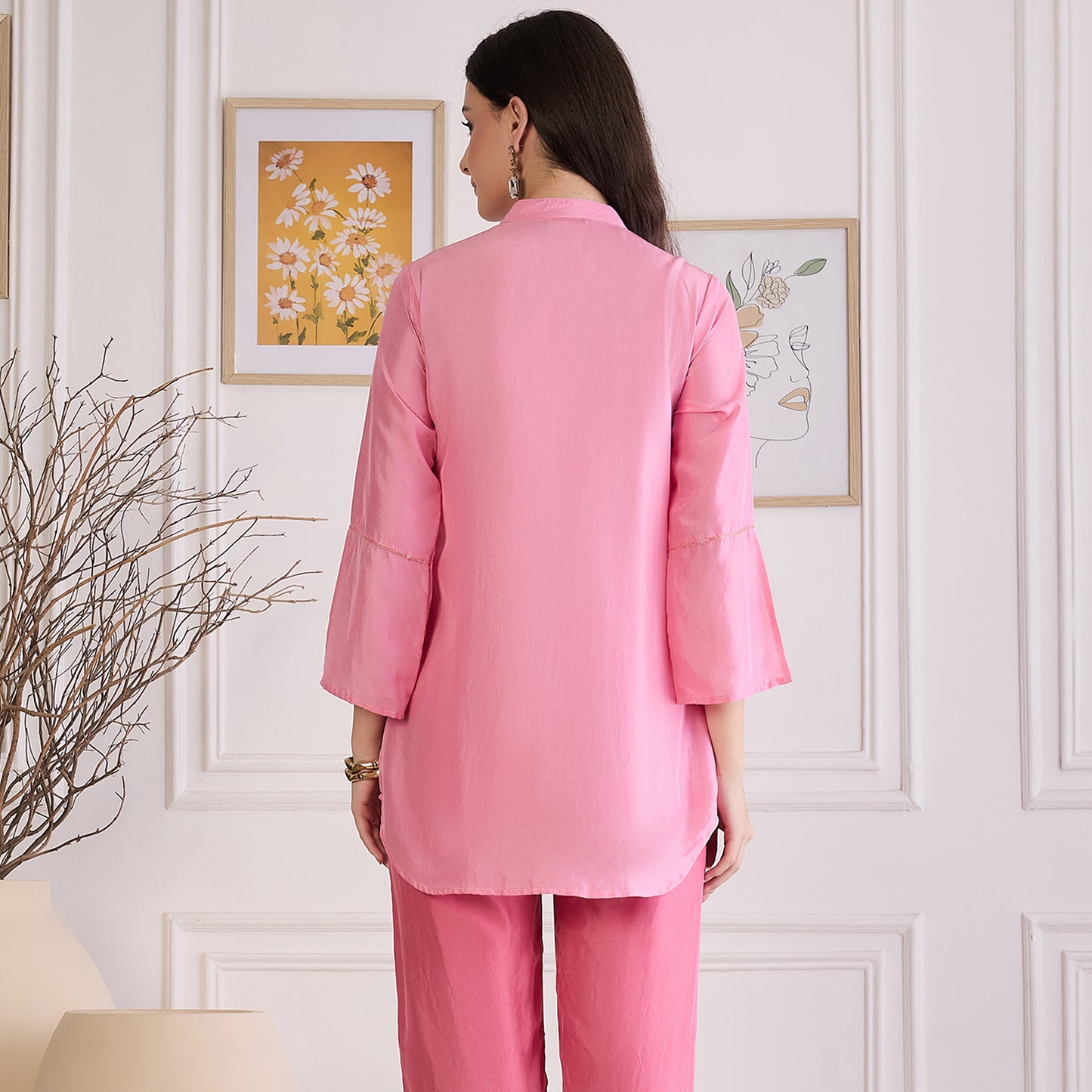 Pink Hand Embroidered Shirt Top