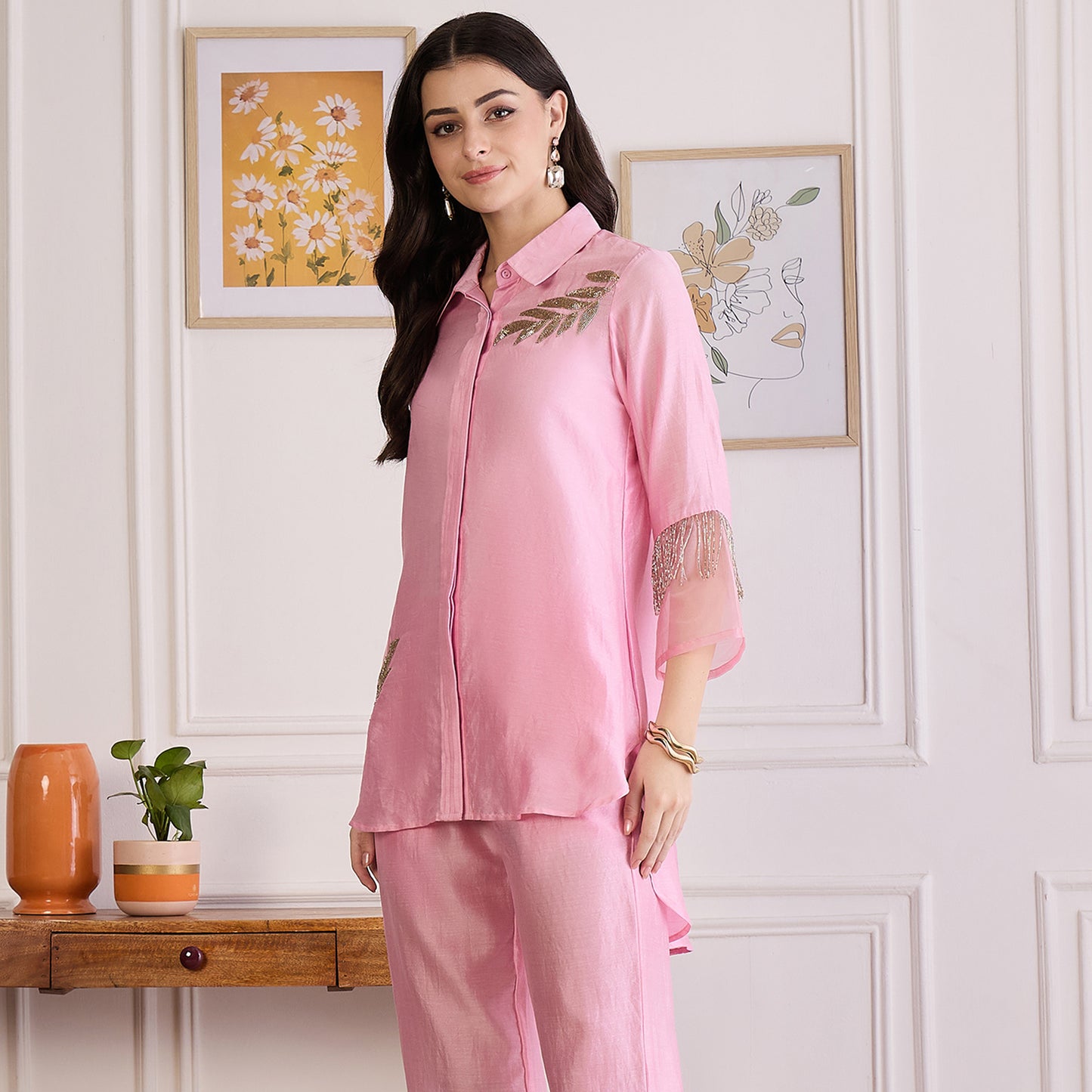Pink Pearl Hand Embroidered Top