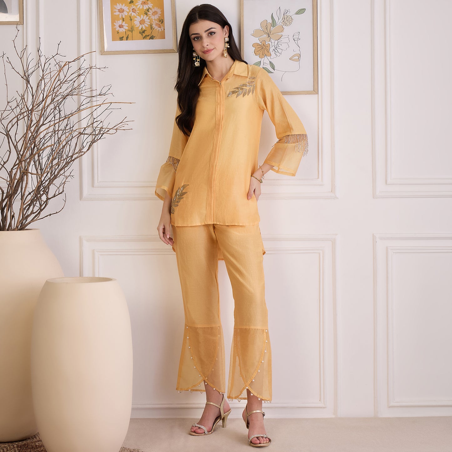 Yellow Pearl Hand Embroidered Top