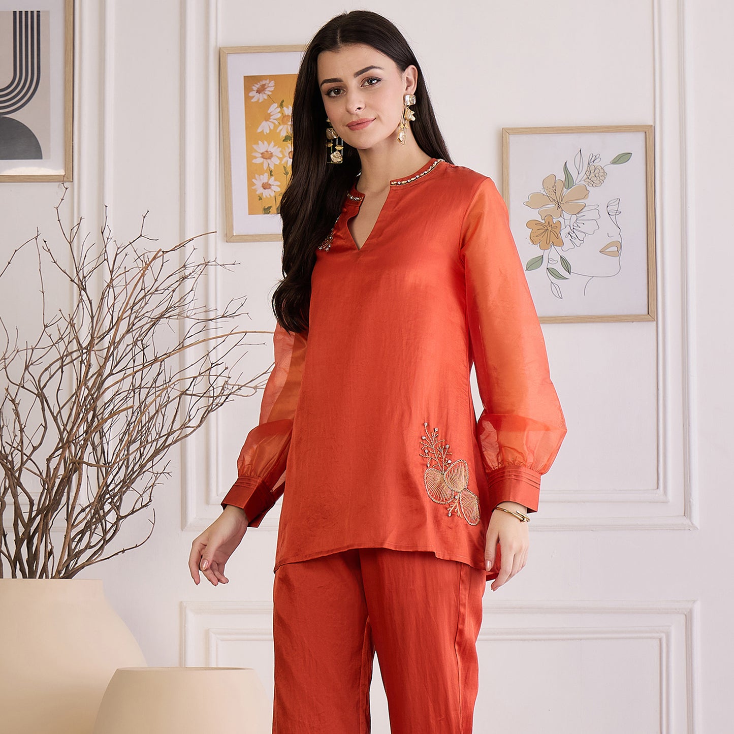 Cinnamon Leaf Hand Embroidered Top